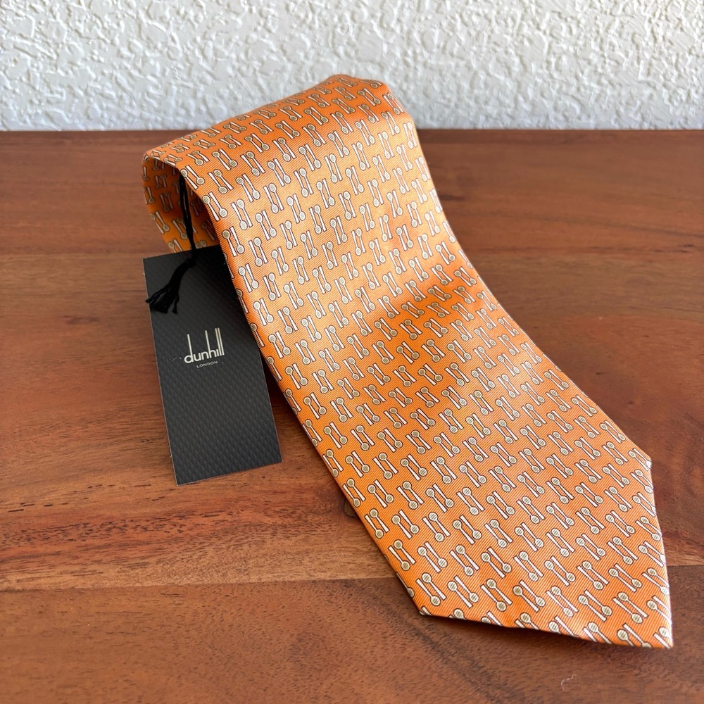 NWT Dunhill Orange Silk Novelty Patterned Men’s Neck Tie Old Money Wedding